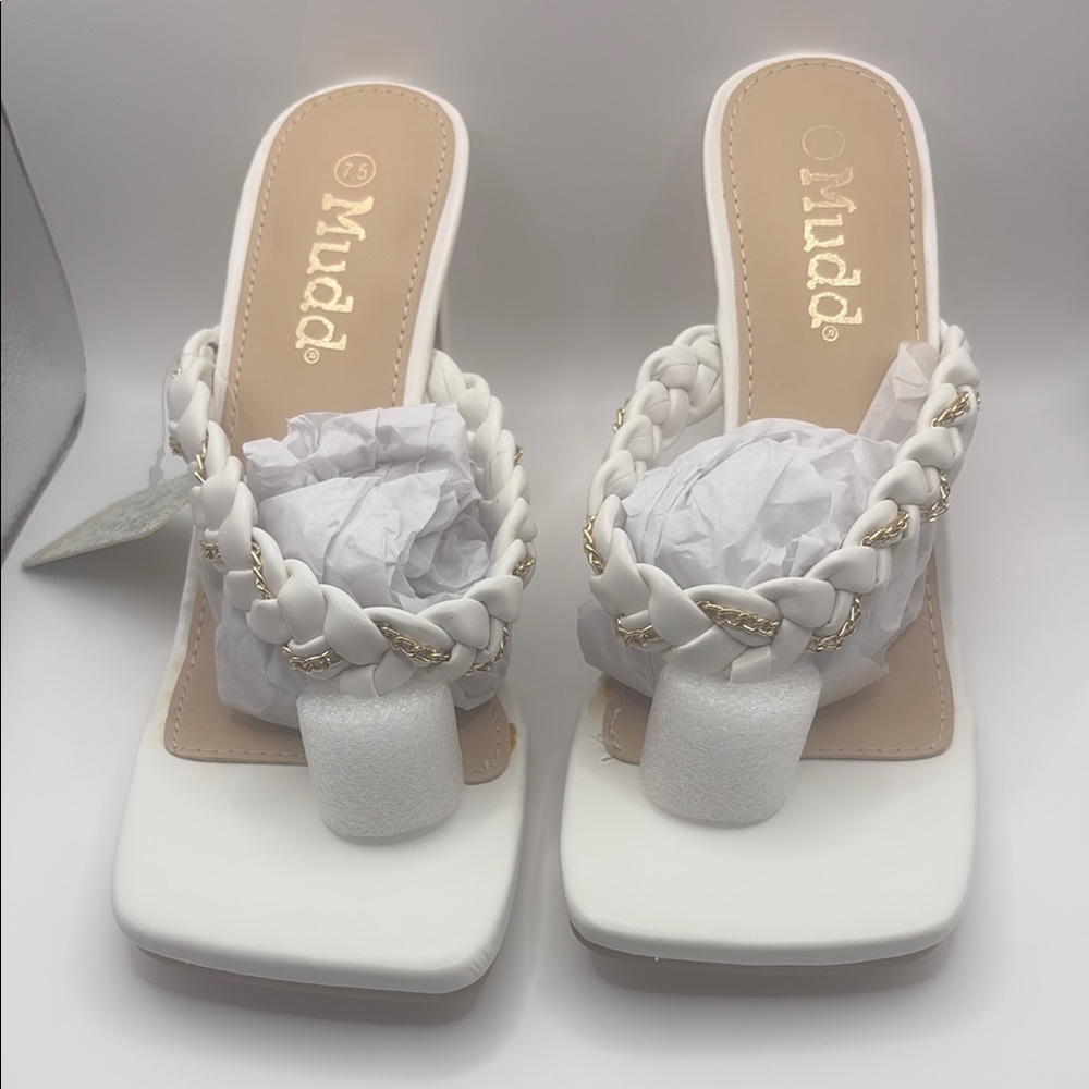 Mudd White Chunky Heel Braided Heels Size 7.5